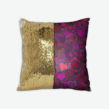 Load image into Gallery viewer, Sage&#39;s Hearts Sequin Reversible Pillow Case
