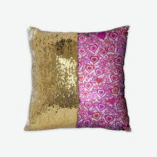 Load image into Gallery viewer, Pink Hearts Sequin Reversible Pillow Case
